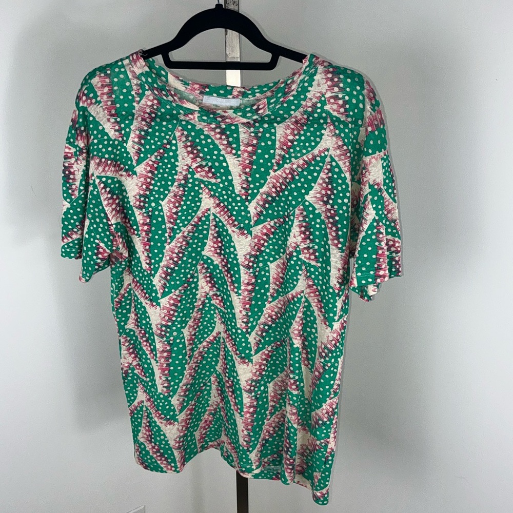 Zara Green and Pink ‘Polka’ Dot Short Sleeve Top size M